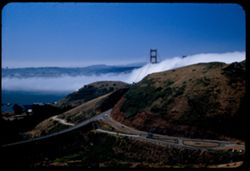 Fog bank moves through Golden Gate. View is southward from Waldo tunnel entrance.