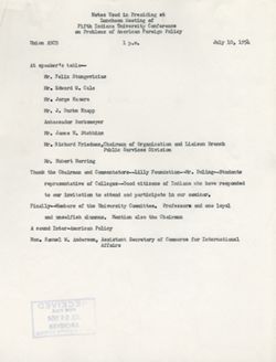 "Notes Conference on Problems of American Foreign Policy." -5th? Union ABCD July 10, 1954