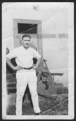 Harry Hostetter standing outside, ca. 1935.