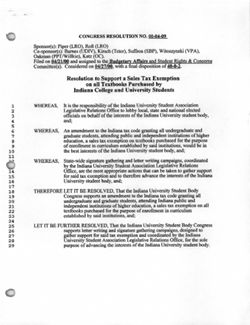 00-04-09 Resolution to Support a Sales Tax Exemption on All Textbooks Purchased by Indiana College and University Students