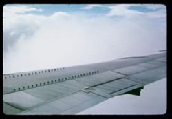 Wing of Boeing 707 of Lufthansa Flt 460 nearing Montreal