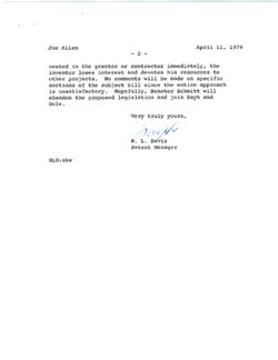 Letter from Ralph Davis of the Purdue Research Foundation to Joe Allen, April 11, 1979