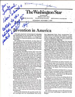 Photocopy of editorial Invention in America,Washington Star, November 7, 1979