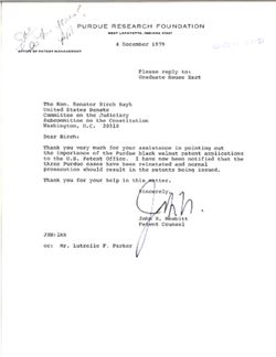 Letter from John R. Nesbitt to Birch Bayh, December 4, 1979