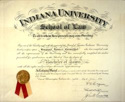 Indiana University. Bachelor of Laws degree.