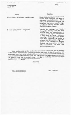 Arms Embargo - Legislation - House - Dear Colleague Letters, Jun 2-8 1994(Oversize)