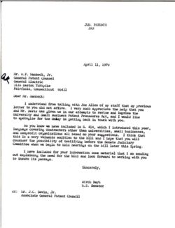 Letter from Birch Bayh to H. F. Manbeck, Jr. of General Electric Company, April 11, 1979