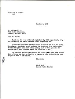 Letter from Birch Bayh to Edd Welsh, Jr., October 9, 1979