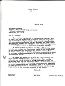 Letter from Birch Bay, Bob Dole, and Charles Mathias to Daniel DeSimone of the office of Technology Assessment, May 18, 1979