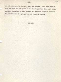 "Remarks to American Association of University Women: Postwar German Universities and the Reorientation of the German People." -North M.E. Church, Indianapolis. Dec. 14, 1948