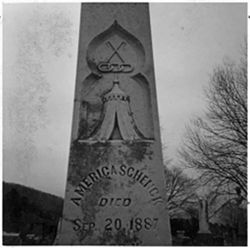 [Drawings of symbols on grave marker] Tent An identical one, same year is nearby