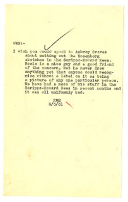 3 June 1931: To: William W. Hawkins. From: Roy W. Howard.
