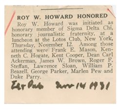 12 November 1931: To: Roy W. Howard. From: Sigma Delta Chi.