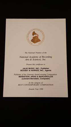Grammy Award Certificate, 1990