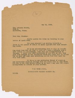 C.T.M. Co. to Dranes regarding arrangements for future recording session, May 15, 1928