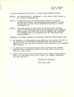 B-3 A Bill to Investigate the Dismissal of Three Black Football Players, 16 April 1970