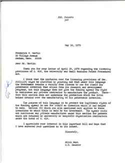 Letter from Birch Bayh to Frederick W. Martin, May 10, 1979