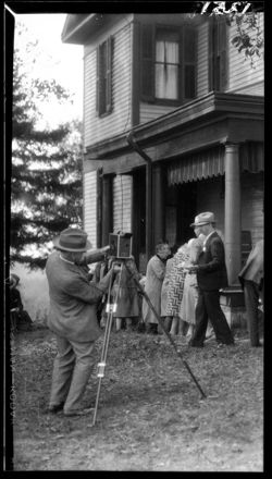 Gilbert Shaw and movie camera at Bear Wallow
