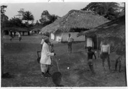 Elderly man talking to children