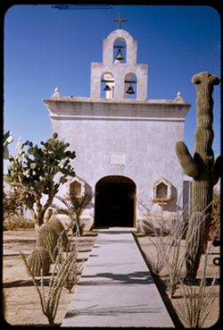 Chapel at side of church - with Cristate Cactus at right - San Xavier Mission.