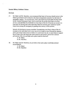 Testimony - James A. Baker III and Lee H. Hamilton - Senate Armed Services Committee - Questions for the Record, 2006 Dec 7