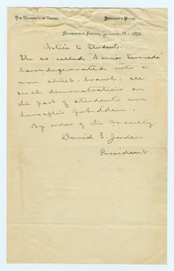 Notice to Students re: Senior Serenande, 4 June 1890