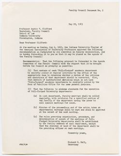 02: Letter from Professor Richard Hall to Professor Austin V. Clifford Concerning University Departments, Policy Reviews, etc., 20 May 1963