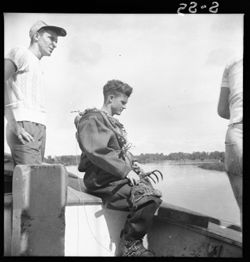 Diver on sponge boat, Tarpon Springs