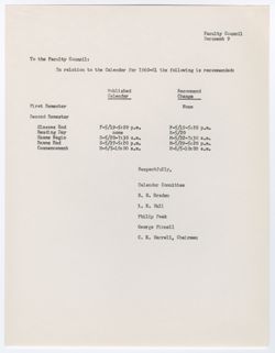 09: Report and Recommendation of the Calendar Committee, ca. 17 May 1960