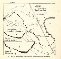 Map No. 4 showing locations of upper & lower dams [Winona Lake Region, Indiana]