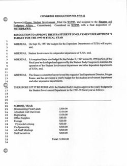 97-9-11 Resolution to Approve the IUSA Student Involvement Department’s Budget for the 1997-98 Fiscal Year