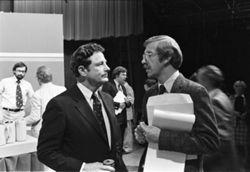 Indiana U.S. Senator Birch Bayh at South Bend debate, 1980