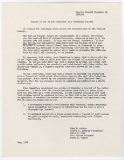 21: Report of Ad Hoc Committee on a Scholarly Journal, ca. 15 May 1962