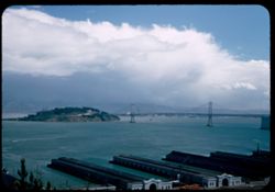 Goat Island, Bay Bridge and piers along Embarcadero from Telegraph Hill San Francisco Cushman