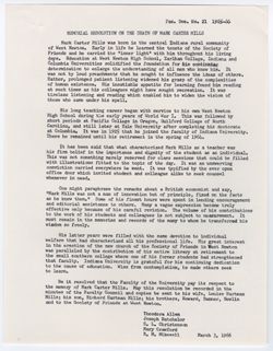 21: Memorial Resolution for Mark Carter Mills, ca. 15 March 1966