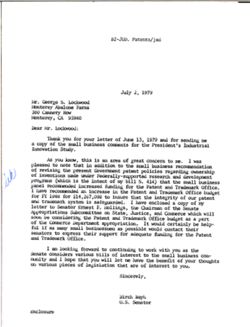 Letter from Birch Bayh to George S. Lockwood of Monterey Abalone Farms, July 2, 1979