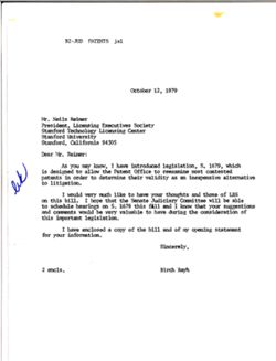 Letter from Birch Bayh to Niels Reimers of Stanford University, October 12, 1979