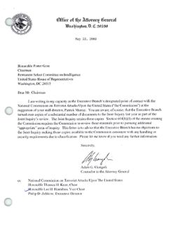 Letter from Adam G. Ciongoli, Counselor to the Attorney General, to Porter Goss, Chairman, Permanent Select Committee on Intelligence [re access to Joint Inquiry documents], May 22, 2003