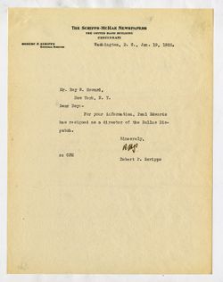 19 January 1922: To: Roy W. Howard. From: Robert P. Scripps.
