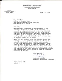 Letter from Niels J. Reimers to Joe Allen, June 11, 1979