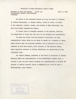 "Unveiling of Union Historical Marble Plaque." April 9, 1960