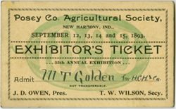 Exhibitor's ticket, Posey County Agricultural Society, 1893