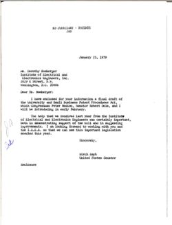 Letter from Birch Bayh to Dorothy Bomberger of the Institute of Electrical and Electronics Engineers, January 23, 1979