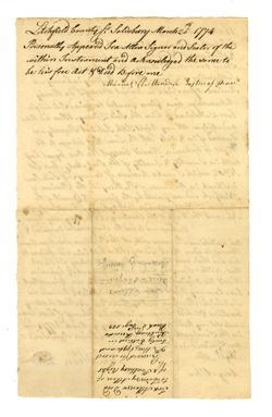 1774, Mar. - Allen, Ira, 1751-1814, statesman. Deed for the transfer of real estate to Limry Allen, signed by Abigail Allen and Lucy Allen as witnesses.
