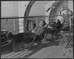 Hoagy and Ruth Carmichael lounging on the decks of the Queen Elizabeth.