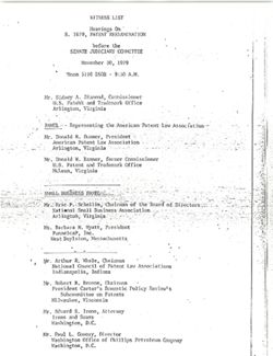 Witness List, Hearings on S. 1679, Patent Reexamination before the Senate Judiciary Committee, November 30, 1979, November 29, 1979