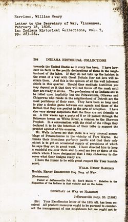 Indiana Historical Collections, Vol. VII, pp. 283-284.