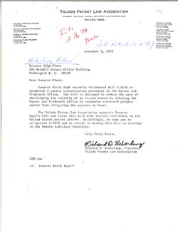 Letter from Richard D. Heberling of the Toledo Patent Law Association to Senator John Glenn, November 2, 1979