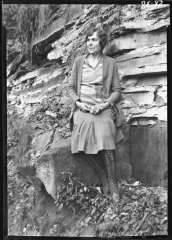 Mrs. Hubbard at Pine Bluff cliff