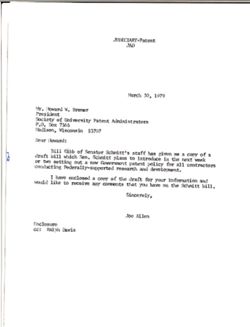 Letter from Joe Allen to Howard W. Bremer of the Society of University Patent Administrators, March 30, 1979